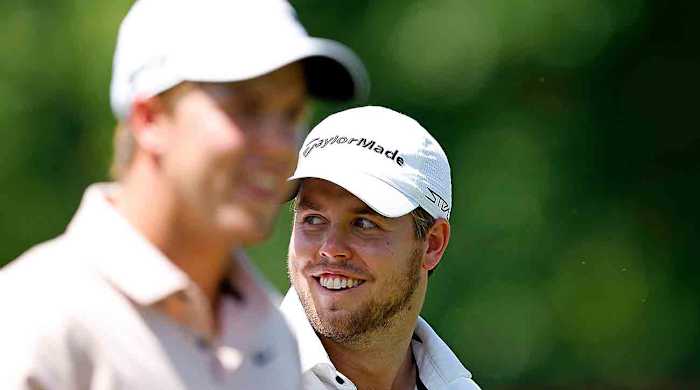 Parker Coody (L) and Pierceson Coody are pictured during the Korn Ferry Tour's 2023 Pinnacle Bank Championship in Omaha, Nebraska.